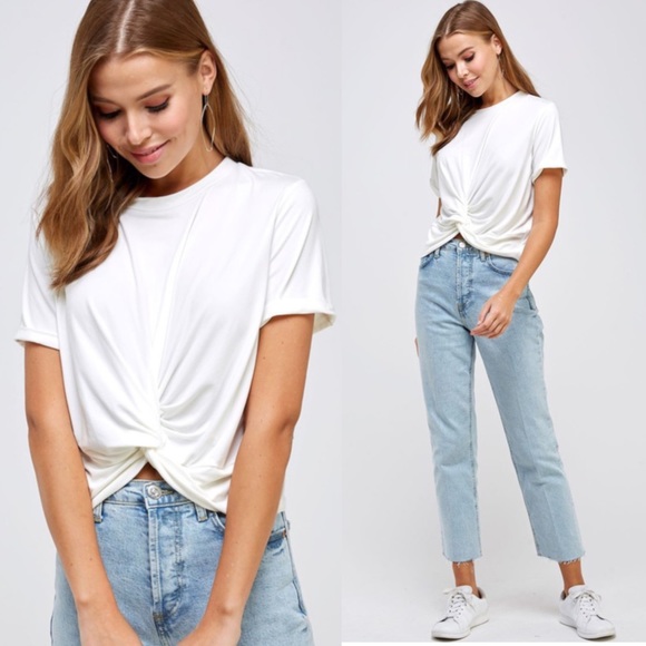 Lovely White Twisted Knot Crop Top - Picture 4 of 4